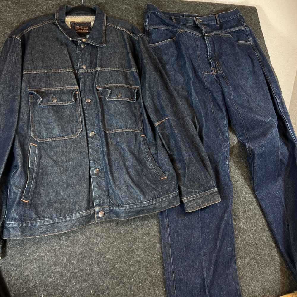 VINTAGE Marithe Francois Girbaud Jacket Jeans Set Mens Size 40 XL Denim Straight